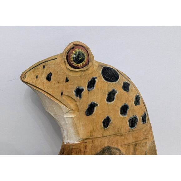 Tall Wooden Frog Statue Folk Art Sculpture 16” Hand Carved Rustic Home Decor - Picture 3 of 7